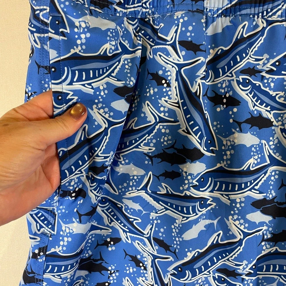 Vineyard Vines Chappy Swim Trunks 3XB Blue Fishing Print 7” NWT